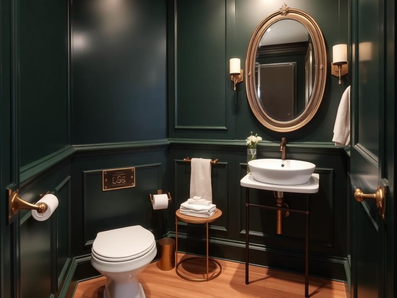 Dark green powder room